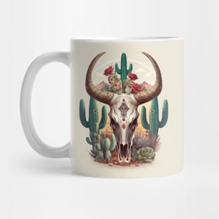 Boho Bull Skull in Desert Landscape Mug